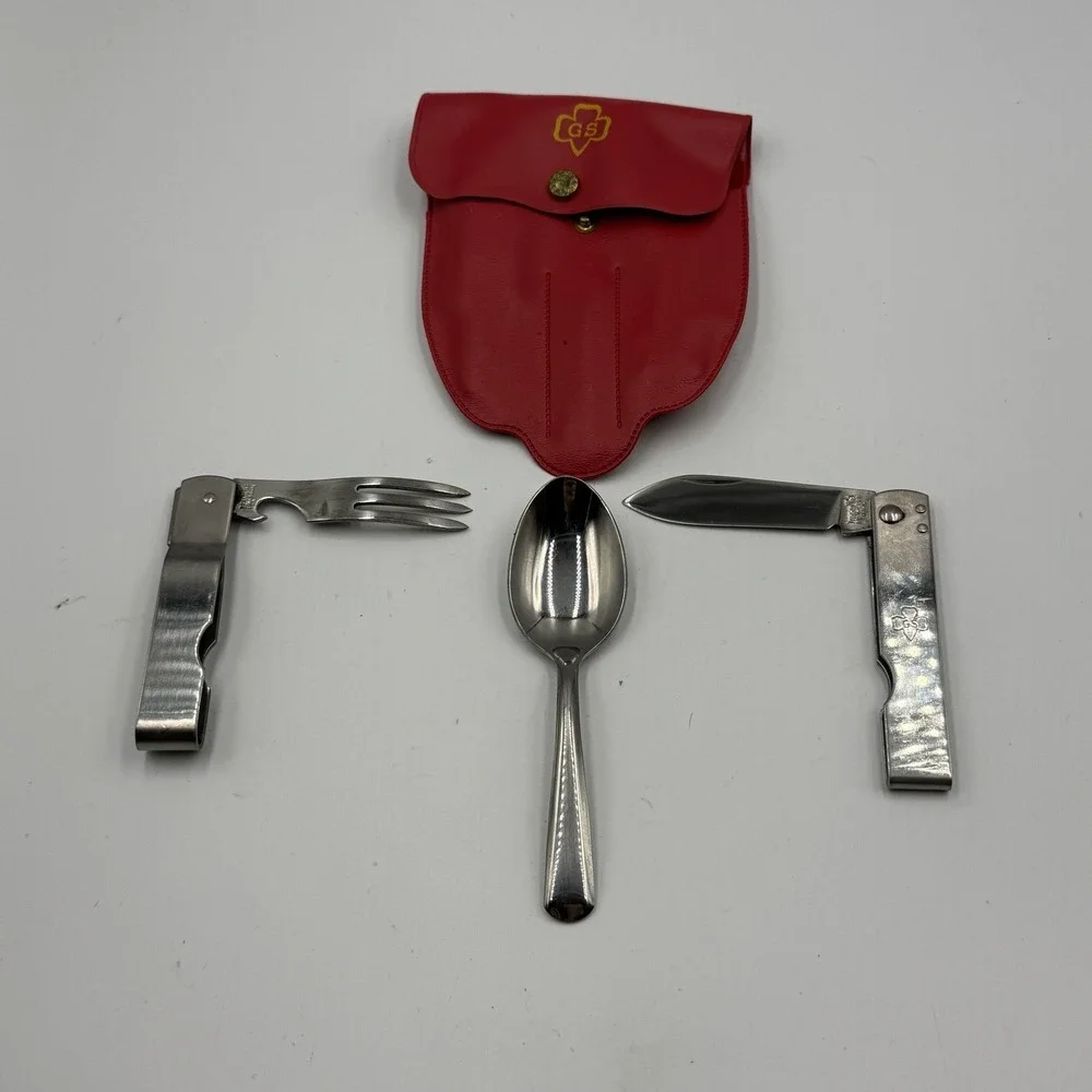 Girl Scouts Vintage Camping Utensil Set Hobo Mess Kit Imperial Stainless Steel